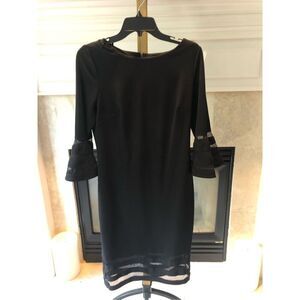 Calvin Klein Women’s Elegant Black Flare Sleeve Striped Mesh Trim Dress Size 8